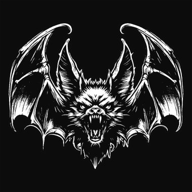 Kara Sanat Yarasa Canavarı Korkunç Cehennem Cadısı Kafatası Grunge Klasik Tarzı Siyah Beyaz