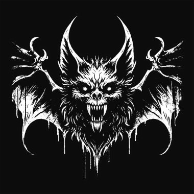 Kara Sanat Yarasa Canavarı Korkunç Cehennem Cadısı Kafatası Grunge Klasik Tarzı Siyah Beyaz