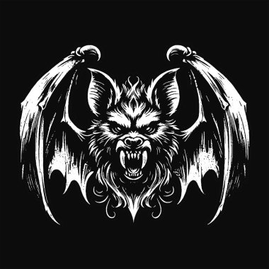 Kara Sanat Yarasa Canavarı Korkunç Cehennem Cadısı Kafatası Grunge Klasik Tarzı Siyah Beyaz