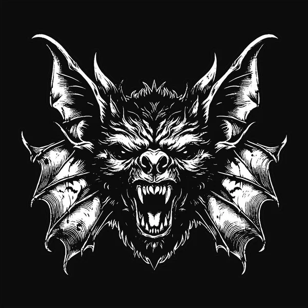 Kara Sanat Yarasa Canavarı Korkunç Cehennem Cadısı Kafatası Grunge Klasik Tarzı Siyah Beyaz