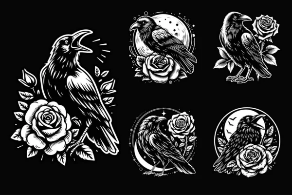 Rose Flower Grunge 'la Karga Standı Klasik El Çizimi Siyah ve Beyaz