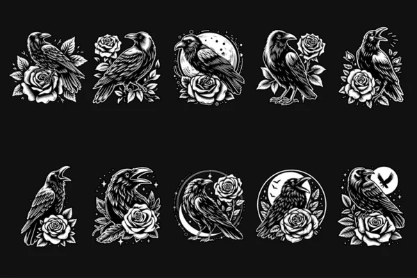 Rose Flower Grunge 'la Karga Standı Klasik El Çizimi Siyah ve Beyaz