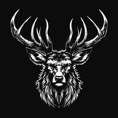 Kara Sanat Geyiği Geyiği Koca Boynuzlu Hayvan Kafatası Korkunç Grunge Tarzı Merch için