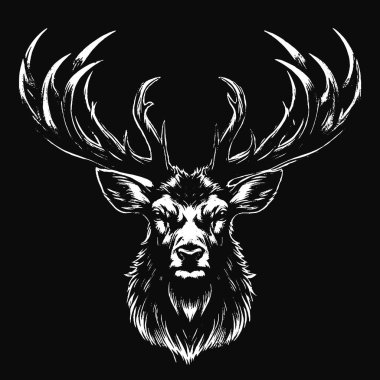 Kara Sanat Geyiği Geyiği Koca Boynuzlu Hayvan Kafatası Korkunç Grunge Tarzı Merch için