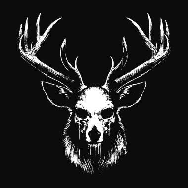 Kara Sanat Geyiği Geyiği Koca Boynuzlu Hayvan Kafatası Korkunç Grunge Tarzı Merch için