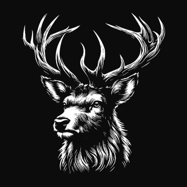 Kara Sanat Geyiği Geyiği Koca Boynuzlu Hayvan Kafatası Korkunç Grunge Tarzı Merch için