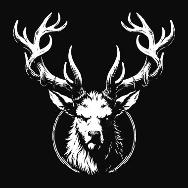 Kara Sanat Geyiği Geyiği Koca Boynuzlu Hayvan Kafatası Korkunç Grunge Tarzı Merch için
