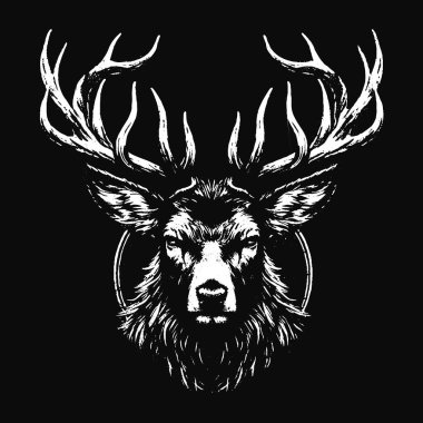 Kara Sanat Geyiği Geyiği Koca Boynuzlu Hayvan Kafatası Korkunç Grunge Tarzı Merch için