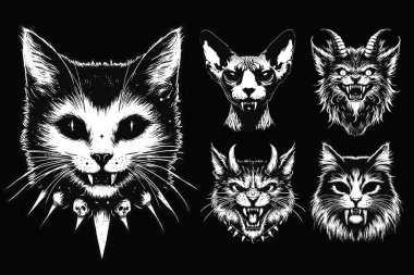 Karanlık Sanat Kedileri Hayvani Korku Grunge Kafatası Klasik Okul Dövmesi