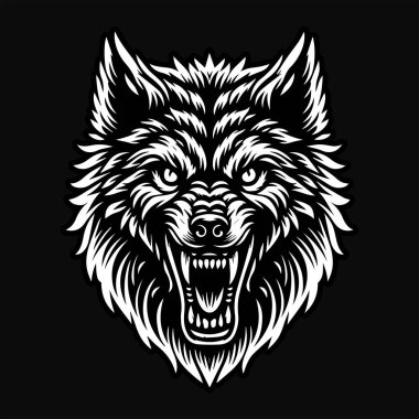 Kara Sanat Kurdu Kızgın Korkunç Kafa Siyah ve Beyaz İllüzyon