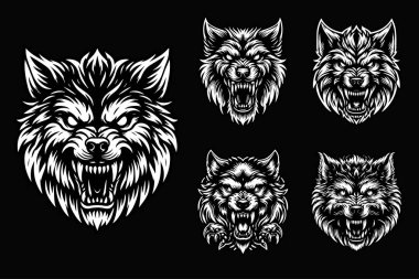 Kara Sanat Kurdu Kızgın Korkunç Kafa Siyah ve Beyaz İllüzyon