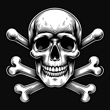 Siyah ve Beyaz İIlüstrasyonlu Kara Sanat Kafatası