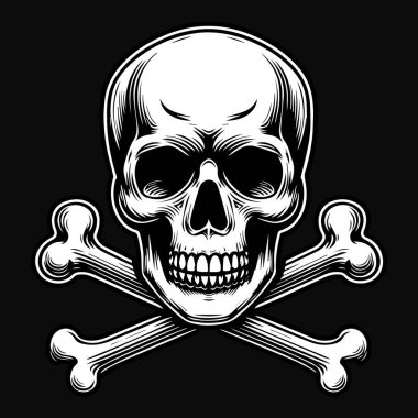 Siyah ve Beyaz İIlüstrasyonlu Kara Sanat Kafatası