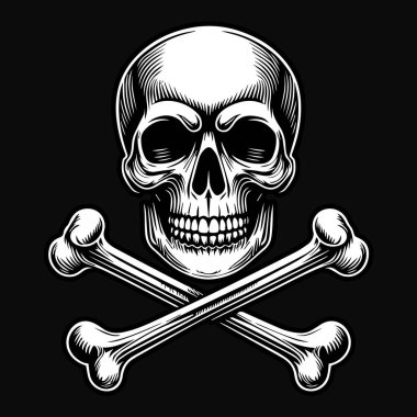 Siyah ve Beyaz İIlüstrasyonlu Kara Sanat Kafatası