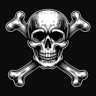 Siyah ve Beyaz İIlüstrasyonlu Kara Sanat Kafatası