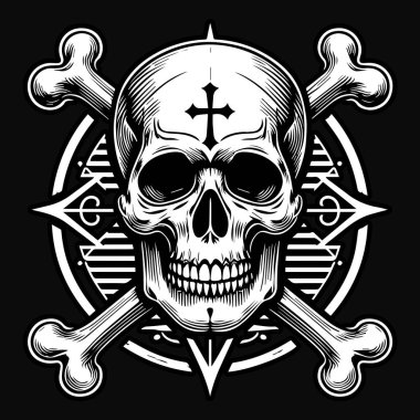 Siyah ve Beyaz İIlüstrasyonlu Kara Sanat Kafatası