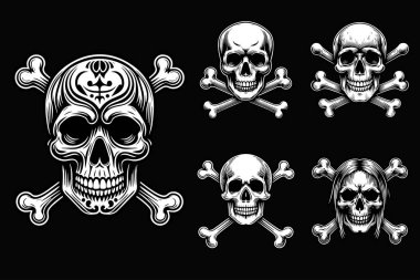 Siyah ve Beyaz İIlüstrasyonlu Kara Sanat Kafatası