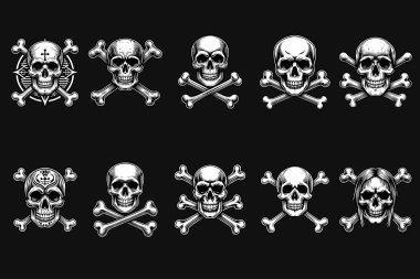 Siyah ve Beyaz İIlüstrasyonlu Kara Sanat Kafatası