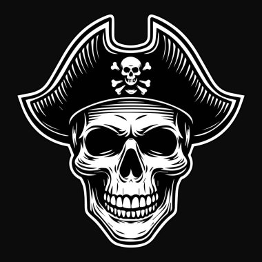 Kara Sanat Korsanları Kafatası Şapka Korsanları Siyah ve Beyaz Görüntü