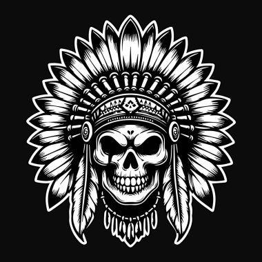 Siyah ve Beyaz Çizimli Siyah Şapkalı Siyah Kafatası