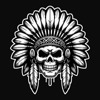 Siyah ve Beyaz Çizimli Siyah Şapkalı Siyah Kafatası