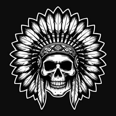 Siyah ve Beyaz Çizimli Siyah Şapkalı Siyah Kafatası