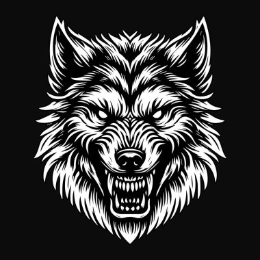 Kara Sanat Öfkeli Kurt Başı Siyah ve Beyaz Görüntü