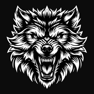Kara Sanat Öfkeli Kurt Başı Siyah ve Beyaz Görüntü