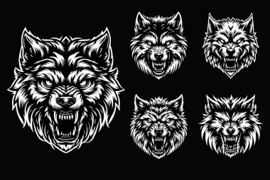 Kara Sanat Öfkeli Kurt Başı Siyah ve Beyaz Görüntü