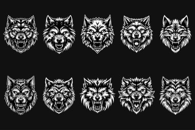 Kara Sanat Öfkeli Kurt Başı Siyah ve Beyaz Görüntü