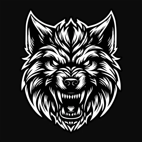 stock vector Dark Art Wolf Angry Scary Head Black and White Illustration