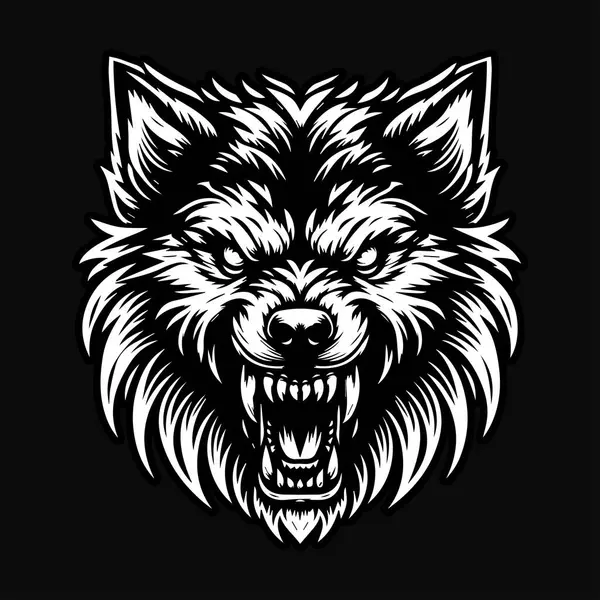 stock vector Dark Art Wolf Angry Scary Head Black and White Illustration