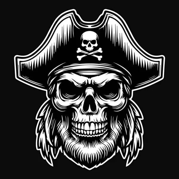Kara Sanat Korsanları Kafatası Şapka Korsanları Siyah ve Beyaz Görüntü