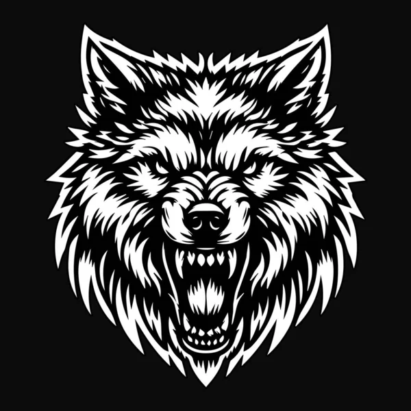 stock vector Dark Art Angry Wolf Head Black and White Illustration