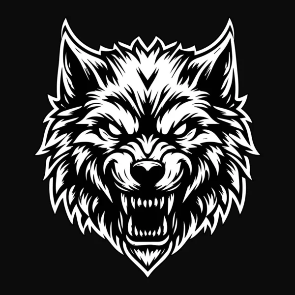 stock vector Dark Art Angry Wolf Head Black and White Illustration