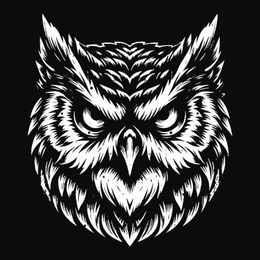 Kara Sanat Baykuşu Kuş Yüzlü Hayalet Vintage Gece Kuşu Tüylü Dövme Çizimi