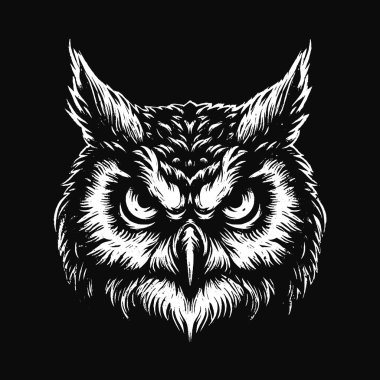 Kara Sanat Baykuşu Kuş Yüzlü Hayalet Vintage Gece Kuşu Tüylü Dövme Çizimi