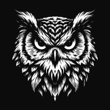 Kara Sanat Baykuşu Kuş Yüzlü Hayalet Vintage Gece Kuşu Tüylü Dövme Çizimi