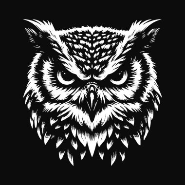 Kara Sanat Baykuşu Kuş Yüzlü Hayalet Vintage Gece Kuşu Tüylü Dövme Çizimi
