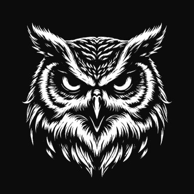 Kara Sanat Baykuşu Kuş Yüzlü Hayalet Vintage Gece Kuşu Tüylü Dövme Çizimi