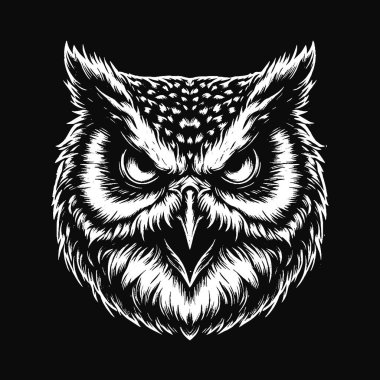 Kara Sanat Baykuşu Kuş Yüzlü Hayalet Vintage Gece Kuşu Tüylü Dövme Çizimi