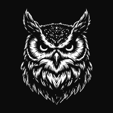 Kara Sanat Baykuşu Kuş Yüzlü Hayalet Vintage Gece Kuşu Tüylü Dövme Çizimi