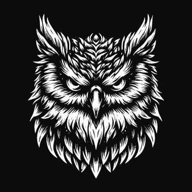 Kara Sanat Baykuşu Kuş Yüzlü Hayalet Vintage Gece Kuşu Tüylü Dövme Çizimi
