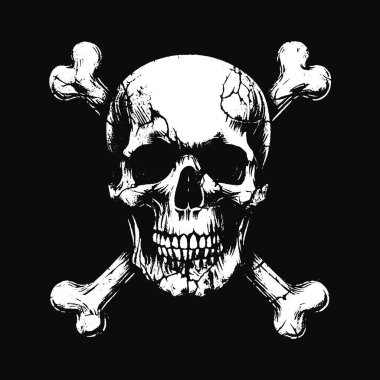 Çapraz İşaretli Kara Sanat Kafatası Dövmeli Grunge Klasik korku illüstrasyonu Siyah Beyaz