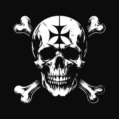 Çapraz İşaretli Kara Sanat Kafatası Dövmeli Grunge Klasik korku illüstrasyonu Siyah Beyaz