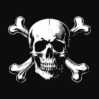 Çapraz İşaretli Kara Sanat Kafatası Dövmeli Grunge Klasik korku illüstrasyonu Siyah Beyaz