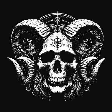 Kara Sanat Kafatası Boynuz Şeytan Grunge Vintage Dövme: Siyah Beyaz