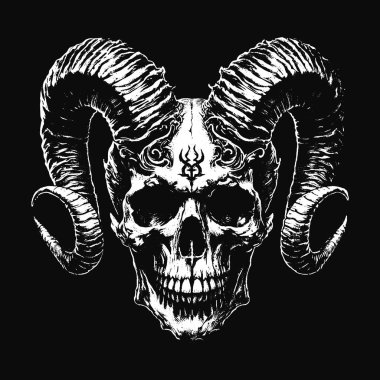 Kara Sanat Kafatası Boynuz Şeytan Grunge Vintage Dövme: Siyah Beyaz