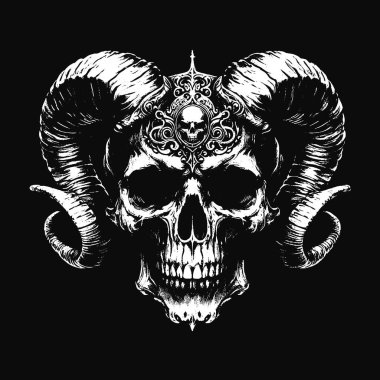 Kara Sanat Kafatası Boynuz Şeytan Grunge Vintage Dövme: Siyah Beyaz
