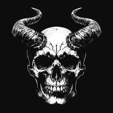 Kara Sanat Kafatası Boynuz Şeytan Grunge Vintage Dövme: Siyah Beyaz